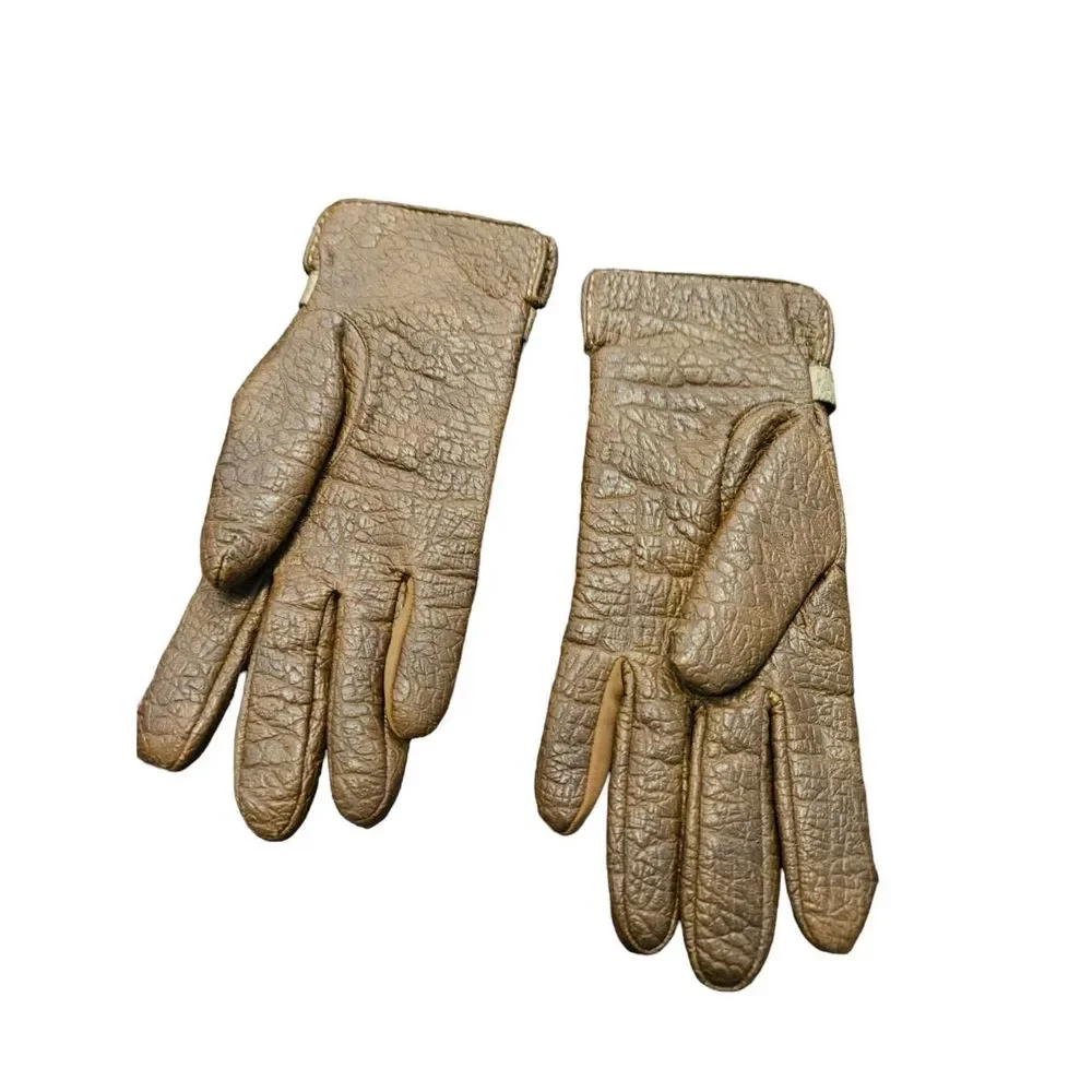 Vintage Brown Leather Sherpa Lined Gloves Adult Small